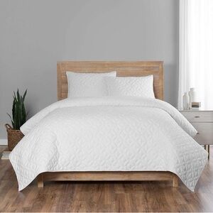 3 Piece Quilt Full/Queen Bedding Set Polyester Shell, Cotton Fill White 90"X90"
